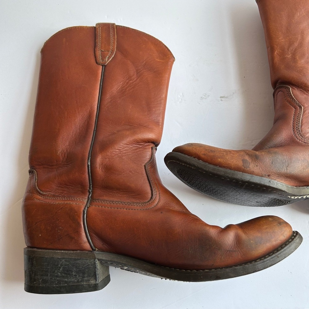 VTG Acme Cowboy Boots Mens 8.5 D Brown Leather Western Pull On 9096 Slip Res USA - Picture 11 of 14